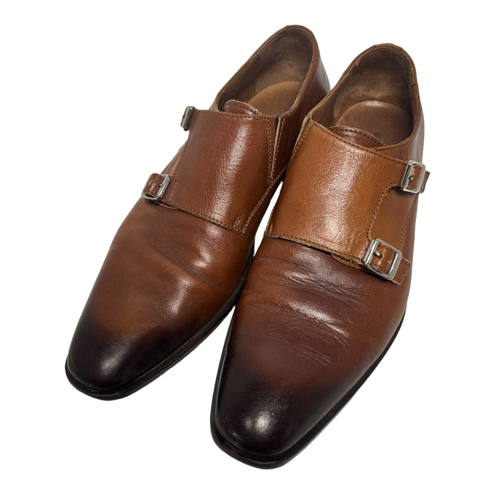 DONALD PLINER Italy Brown Dress Shoes Men's Size 8 M CLEAN Buckles Flap Colored